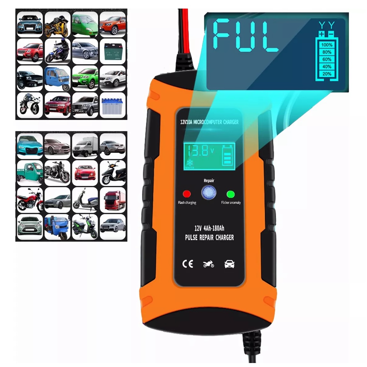 Cargador De Batería Rápido De Coche Moto Inteligente 12v 10a