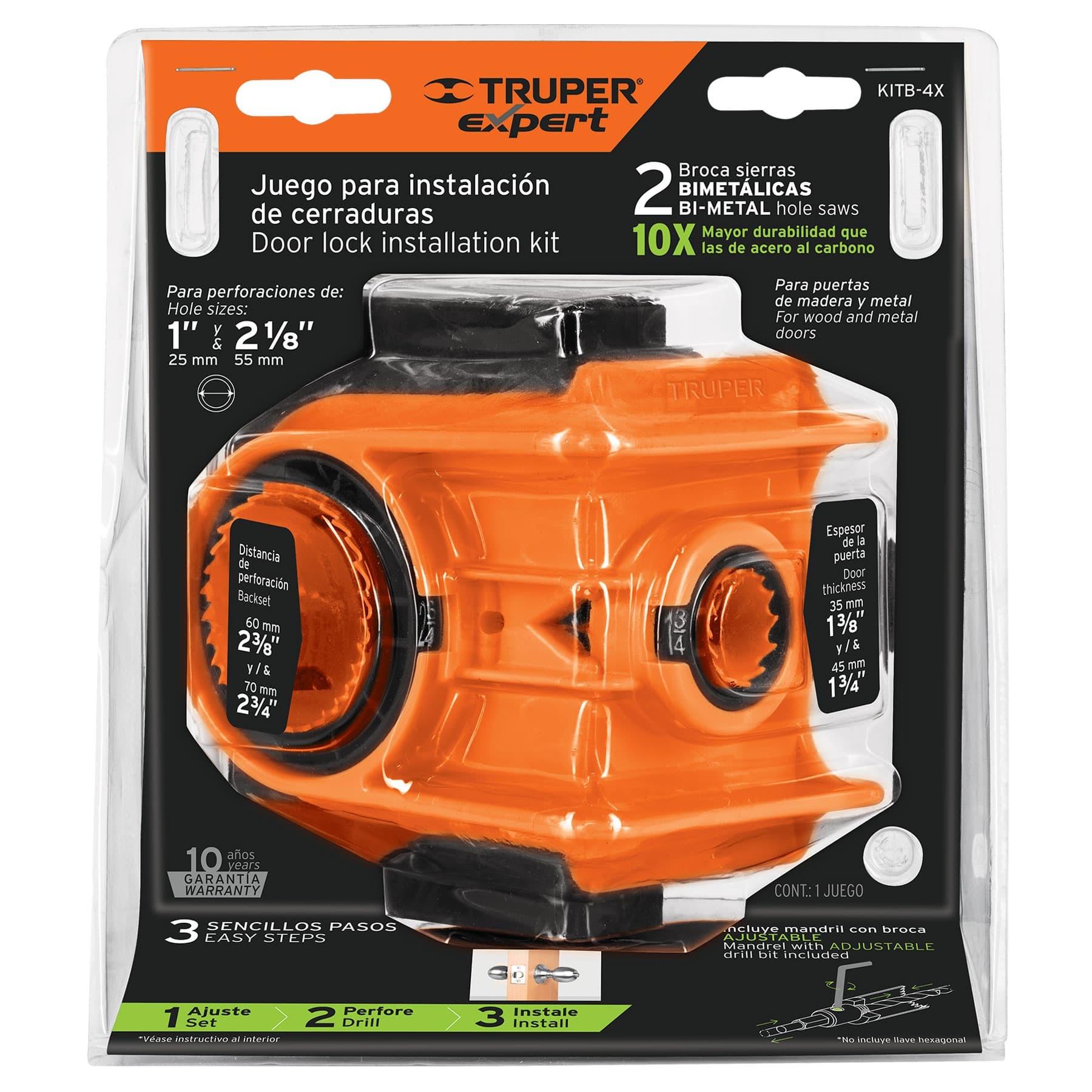 JUEGO DE 4 PIEZAS PARA INSTALAR CERRADURAS, TRUPER EXPERT 11877