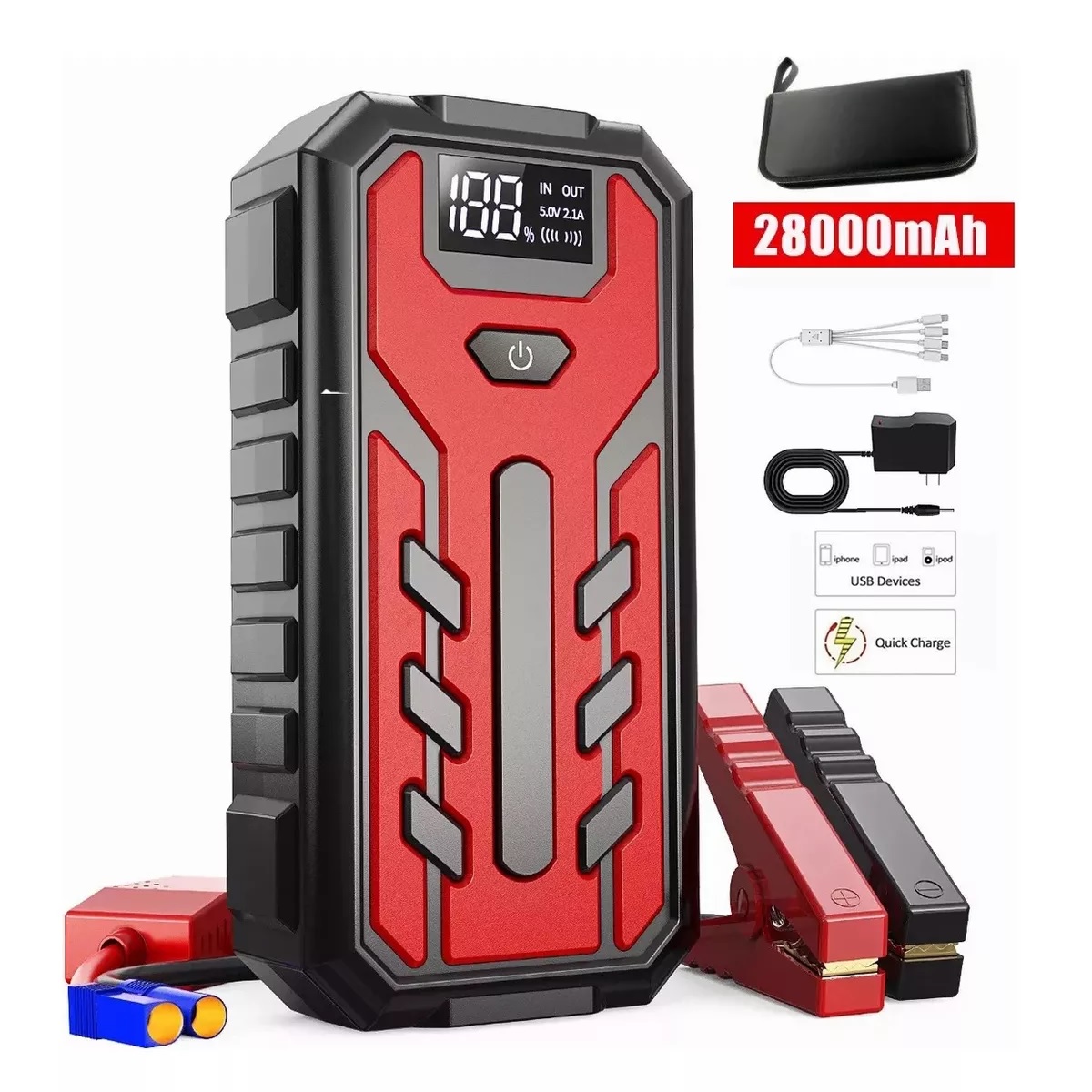 Arrancador De Baterias Auto Lcd Portátil 28000mah Para Coche