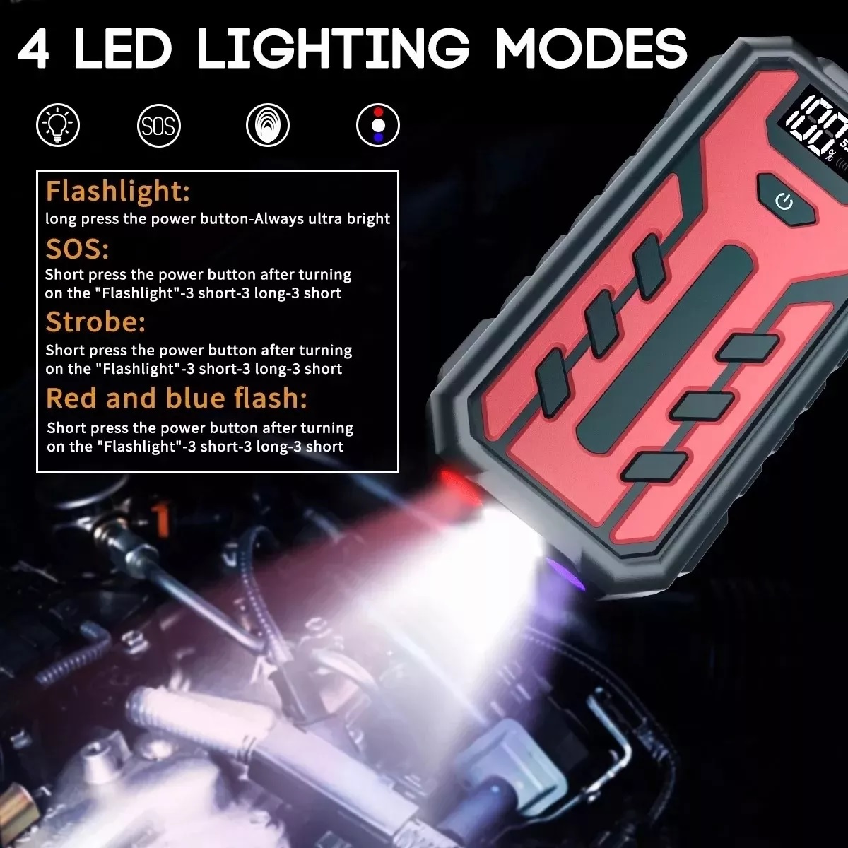 Arrancador De Baterias Auto Lcd Portátil 28000mah Para Coche