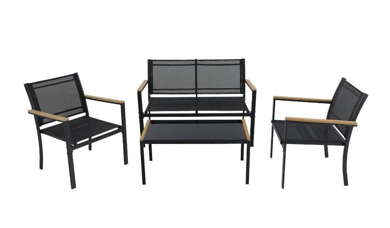 Sala Para Jardín Exterior 4 Piezas Negro con Madera 
