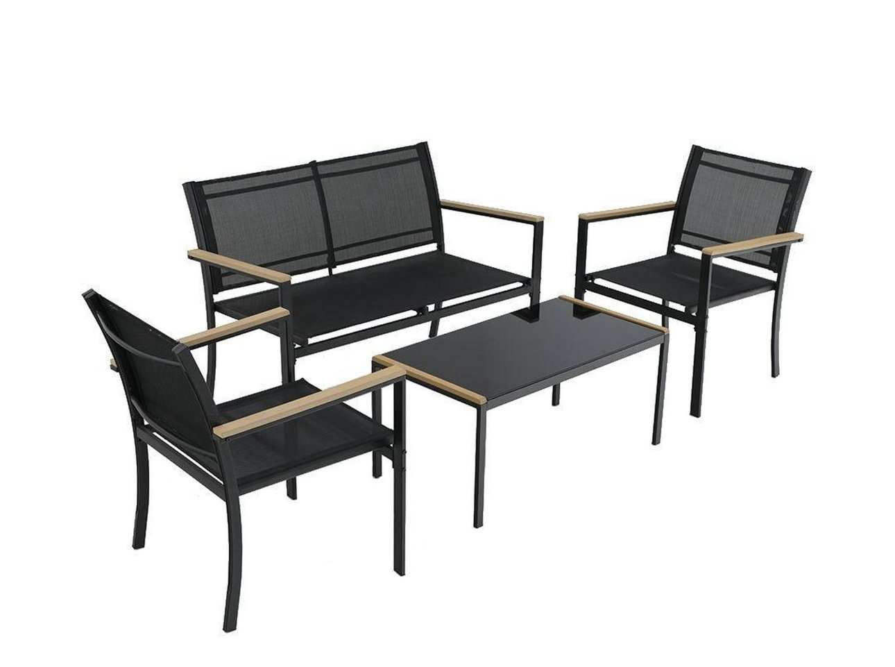 Sala Para Jardín Exterior 4 Piezas Negro con Madera 