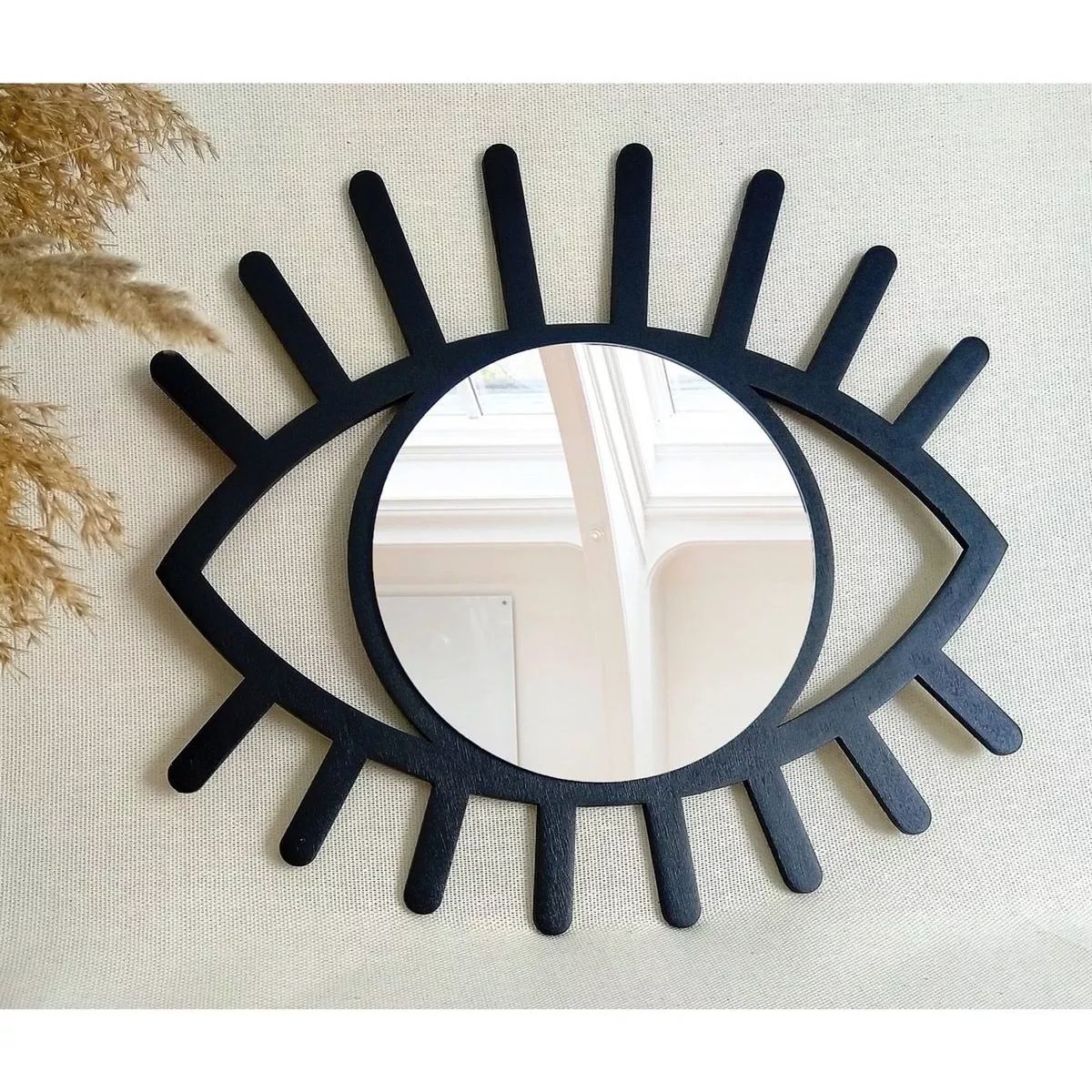 Espejo Ojo Turco Decorativo Madera Y Acrílico, Color Negro Mate