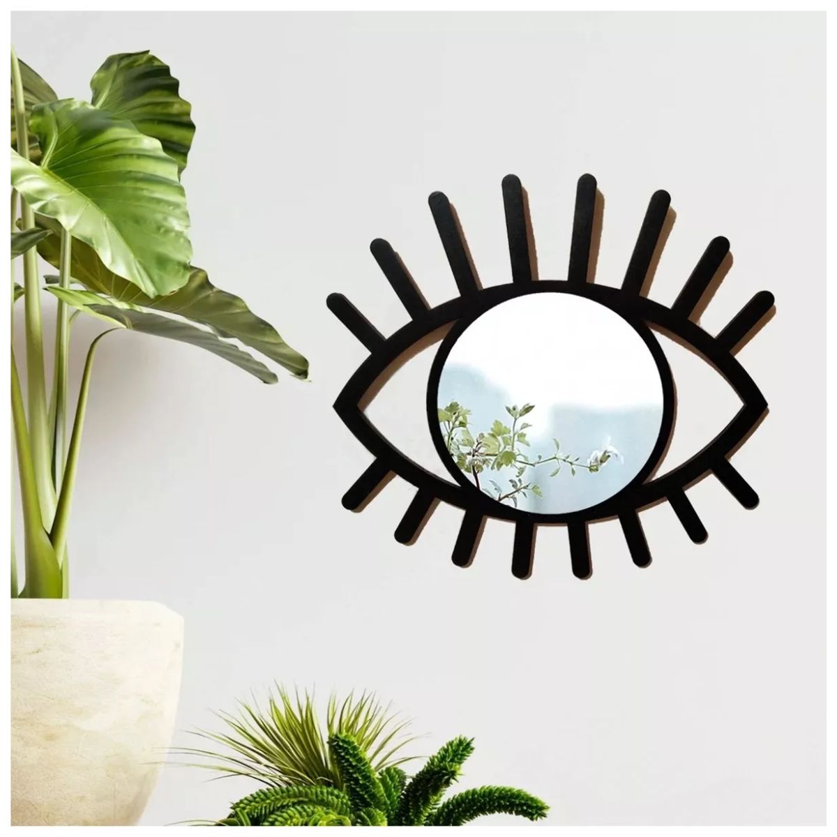 Espejo Ojo Turco Decorativo Madera Y Acrílico, Color Negro Mate