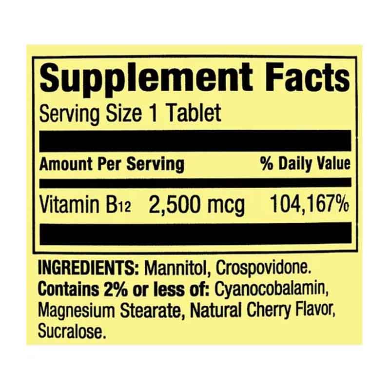 Vitamina B12 2500mcg Spring Valley 120 tabletas Quick-Dissolve Sabor Cereza