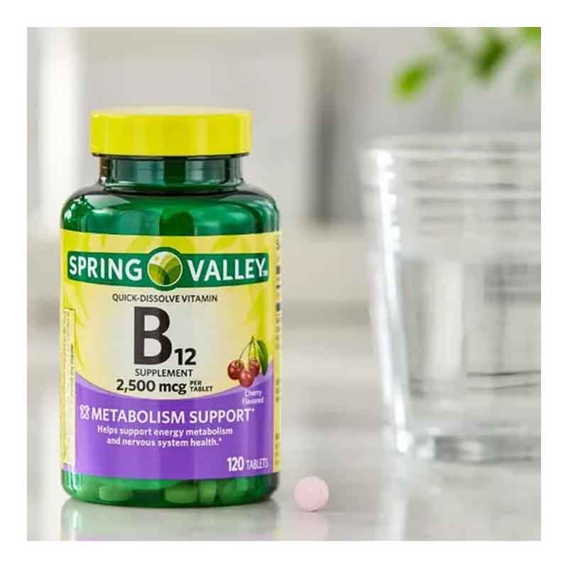 Vitamina B12 2500mcg Spring Valley 120 tabletas Quick-Dissolve Sabor Cereza