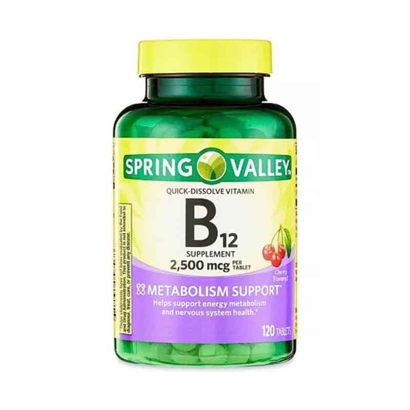 Vitamina B12 2500mcg Spring Valley 120 tabletas Quick-Dissolve Sabor Cereza