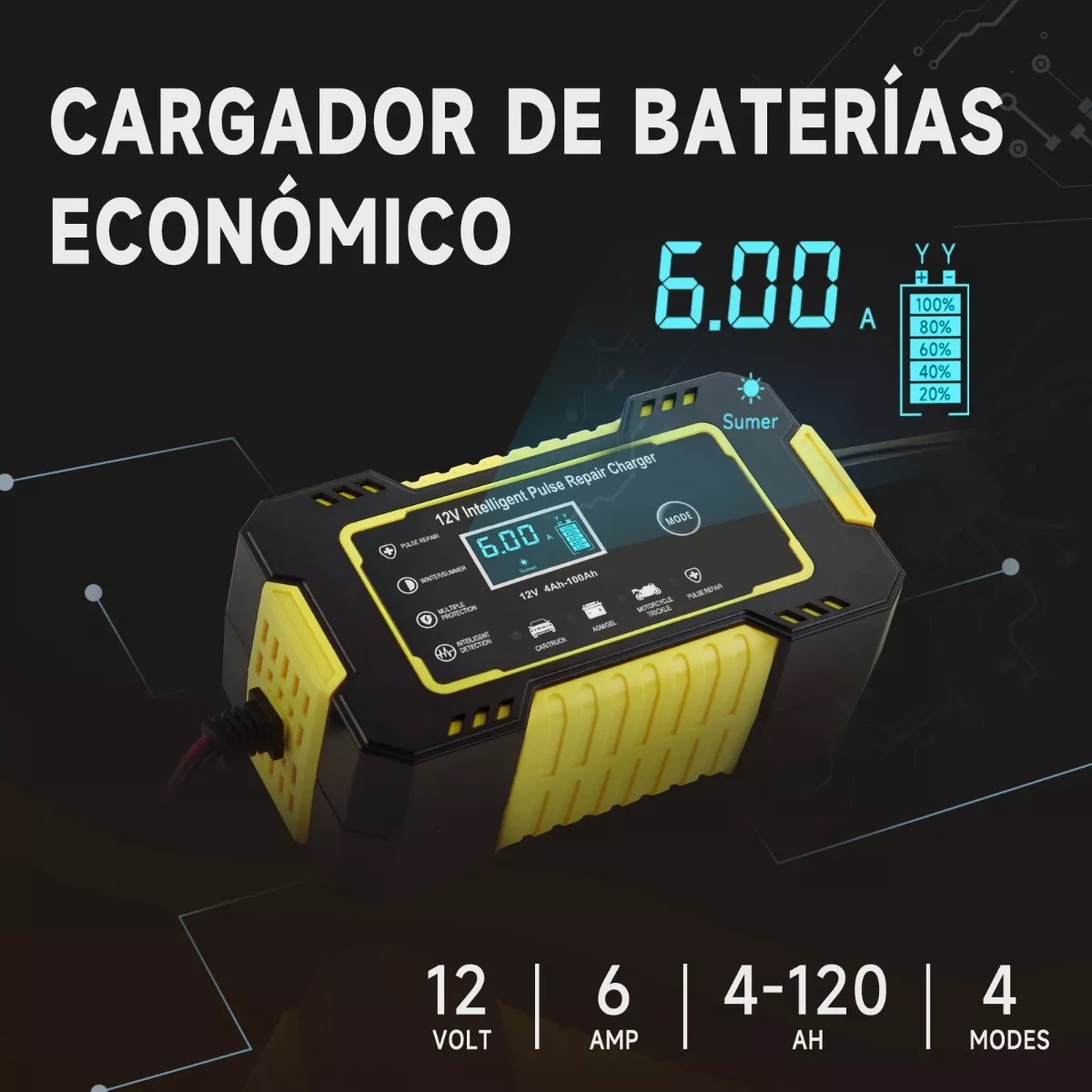 Cargador Inteligente Para Batería Coche/moto De 12v 6a