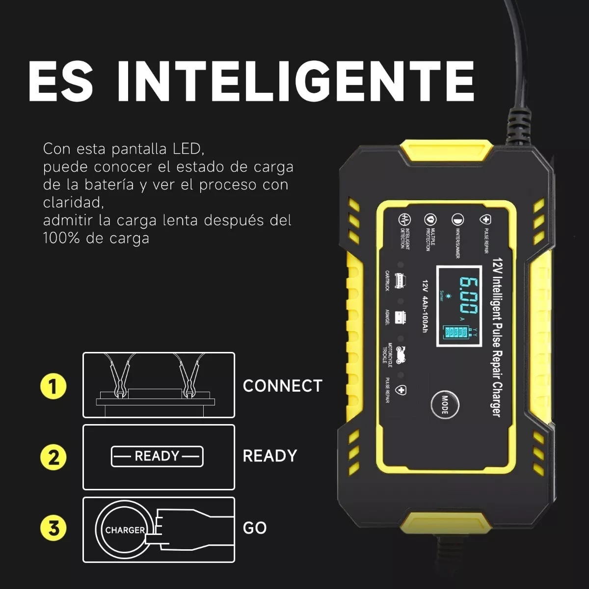 Cargador Inteligente Para Batería Coche/moto De 12v 6a