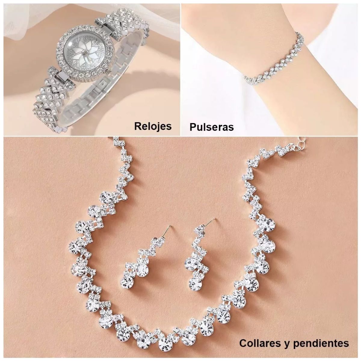 Set De Reloj Con Caja De Regalo De 4 Piezas Para Mujer Plata