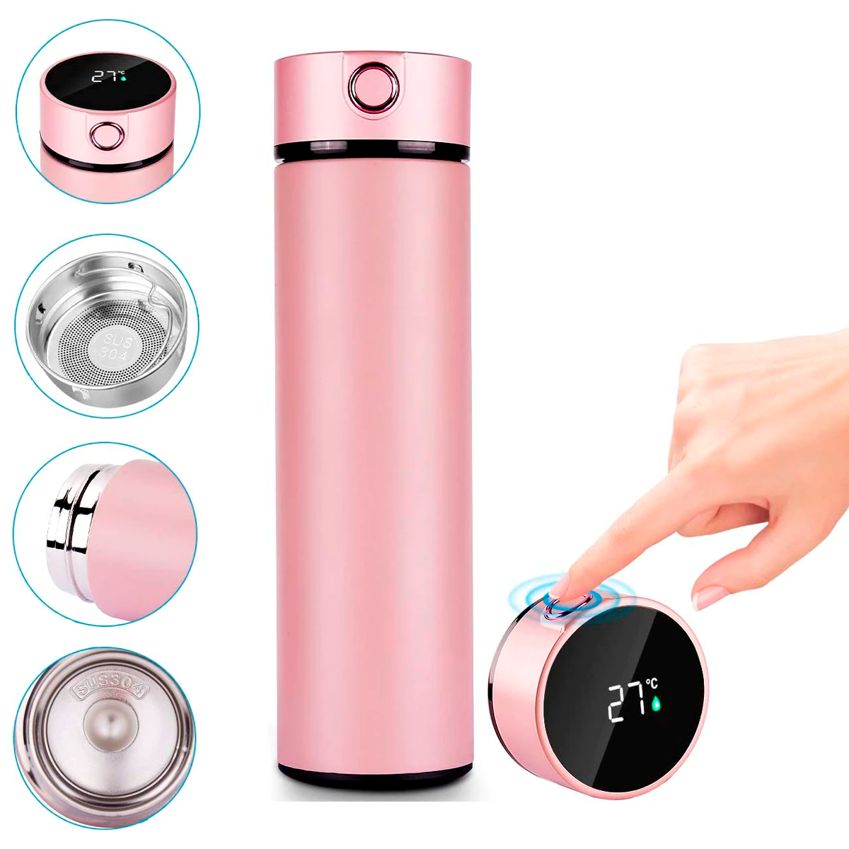 Termo Inteligente Botella , Termo Taza 500 ml/17 oz, Botella de Agua, Vaso Termico, Pantalla LED Táctil con Temperatura, Acero Inoxidable.