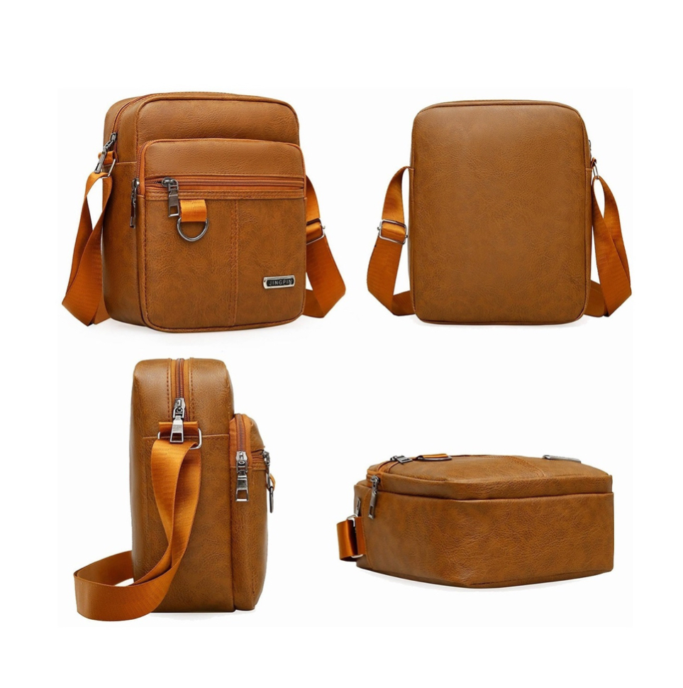Portafolios Hombre Maletin Bandoleras Piel Casual Negocios marrón claro 