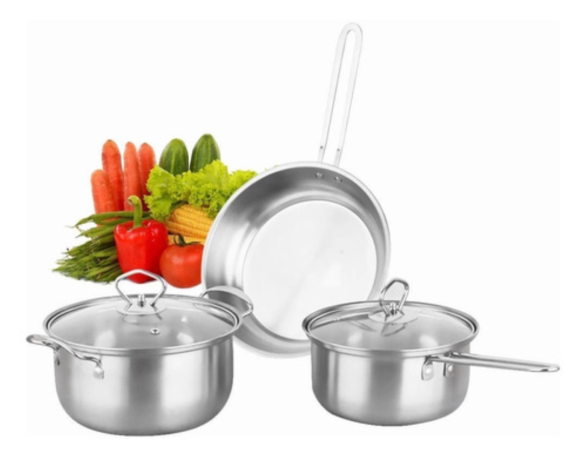 Cocina Inducción Cacerolas Y Sarten Acero Inoxidable 3pcs Plata 