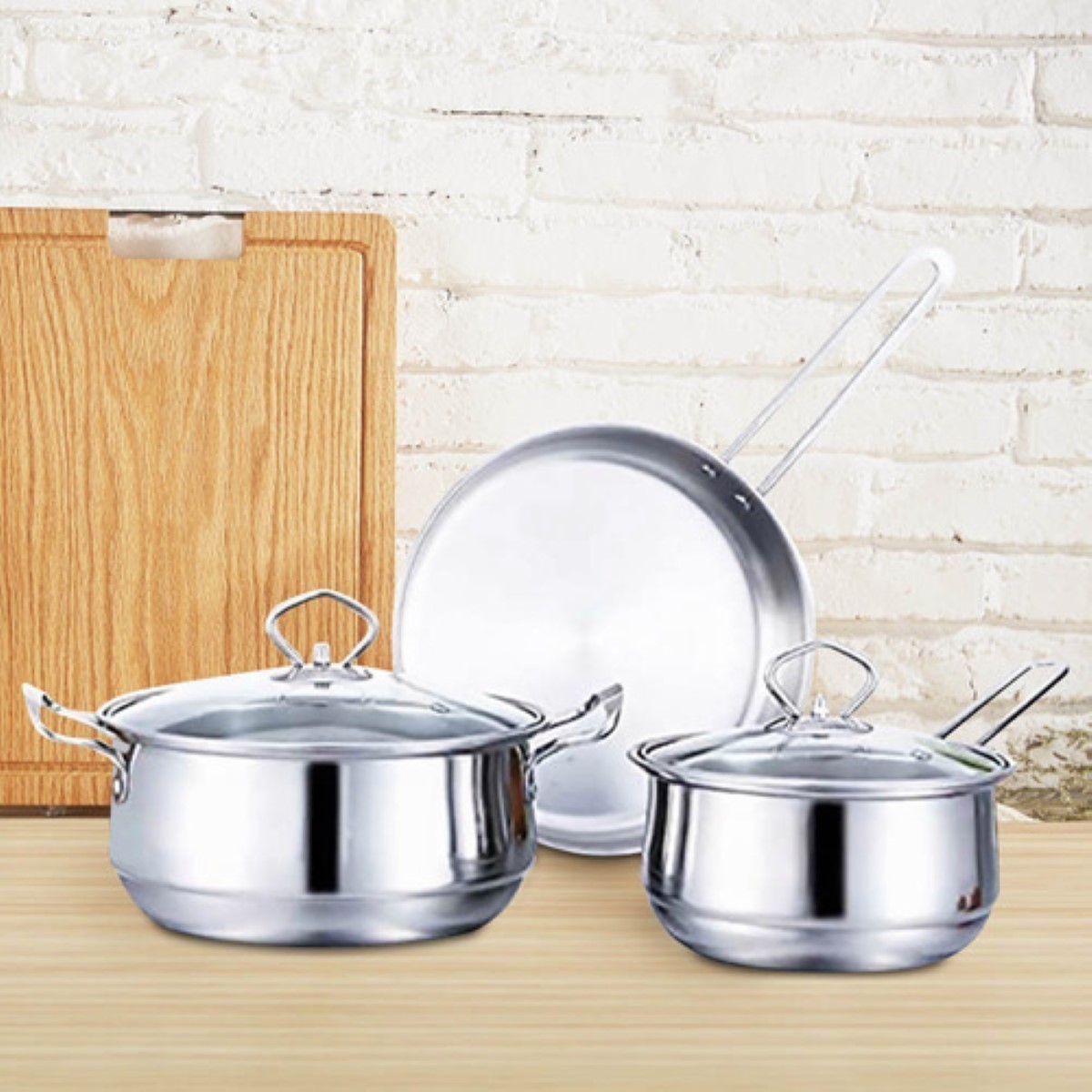 Cocina Inducción Cacerolas Y Sarten Acero Inoxidable 3pcs Plata 