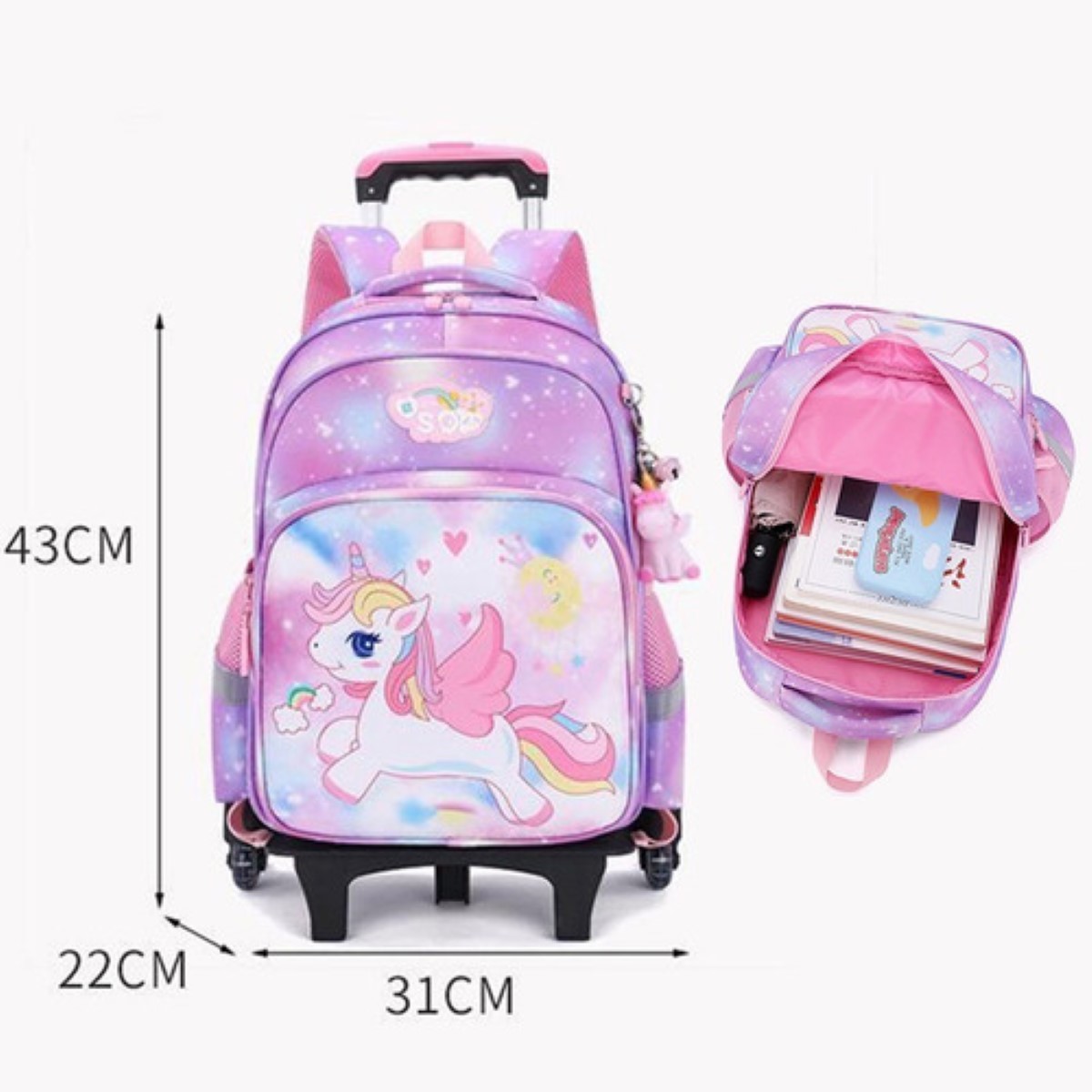Mochila De Carrito Unicornio Bolsa Primaria Las Ruedas mORADO uNICORNIO