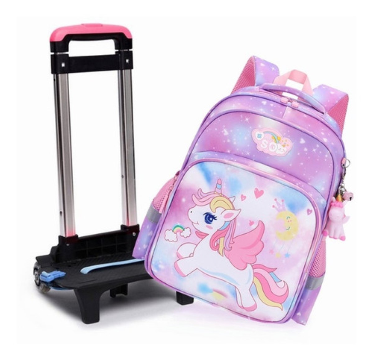 Mochila De Carrito Unicornio Bolsa Primaria Las Ruedas mORADO uNICORNIO