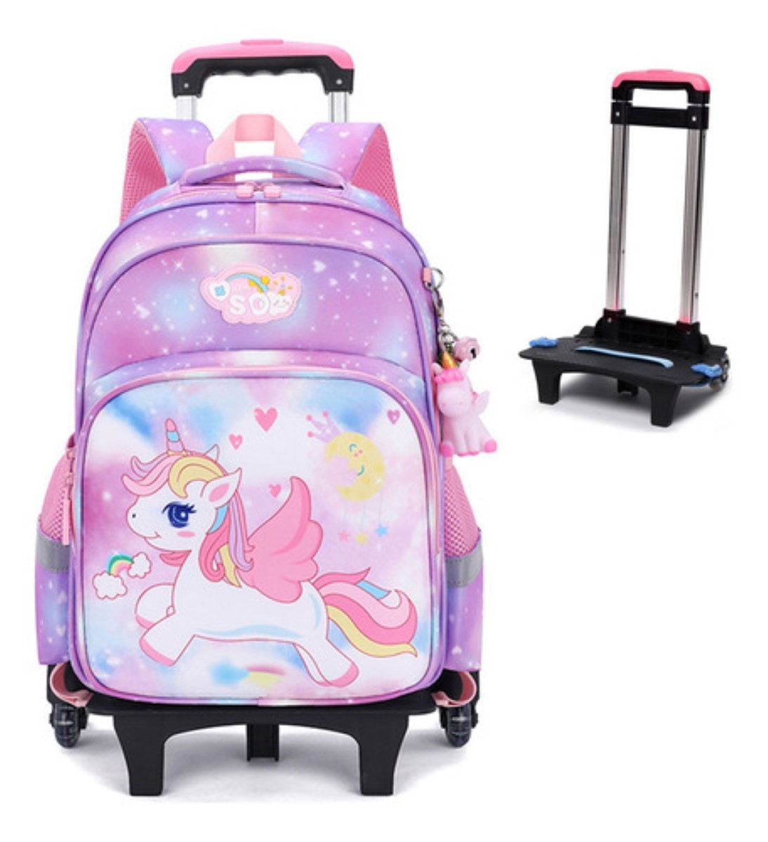 Mochila De Carrito Unicornio Bolsa Primaria Las Ruedas mORADO uNICORNIO