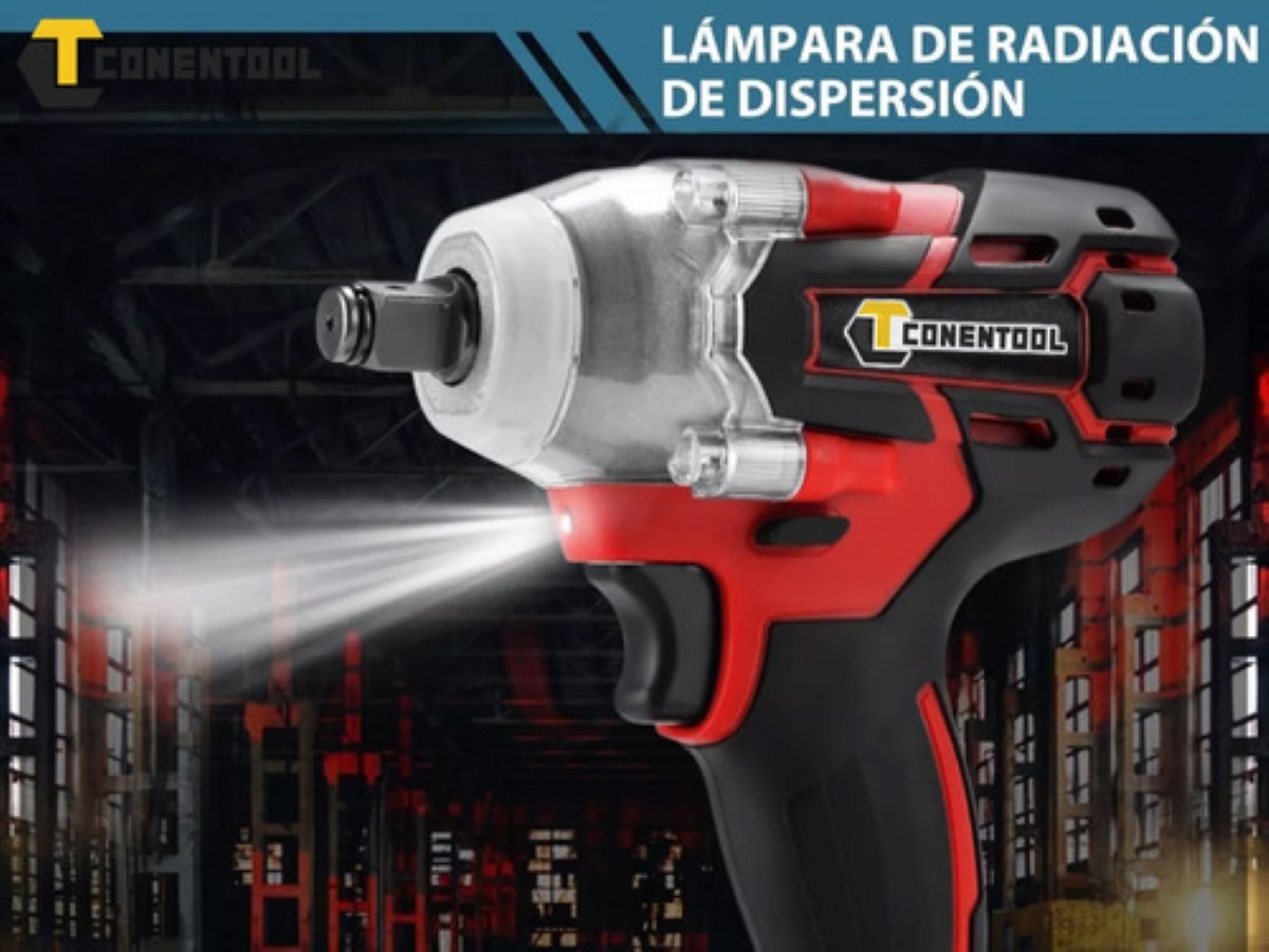 Pistola Impacto Llave Taladro Inalámbrica Sincarbono 650nm, Color Negro con Rojo