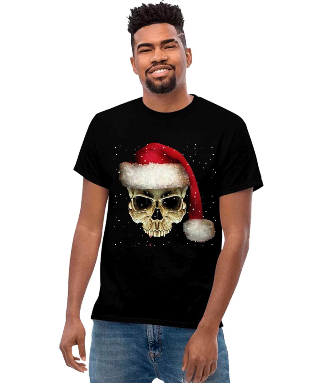 Playera Navidad Diseño 130 Calavera con Gorro Navideño Christmas Playeras Beloma