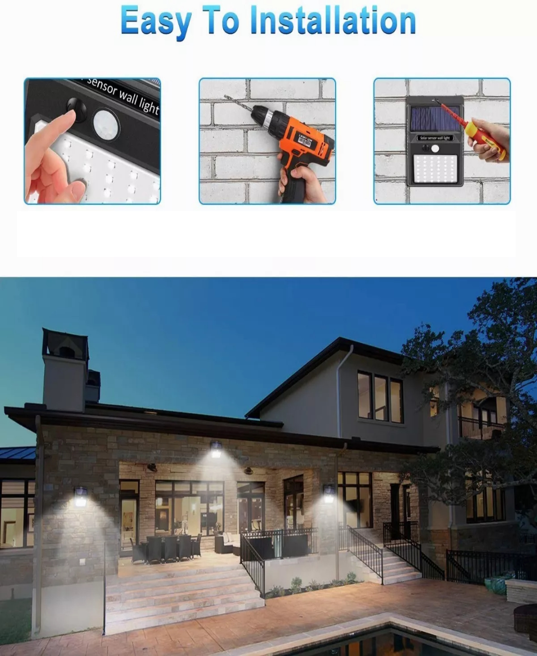 Lámpara Solar Led De Pared Exterior Sensor Luz 3 Modos