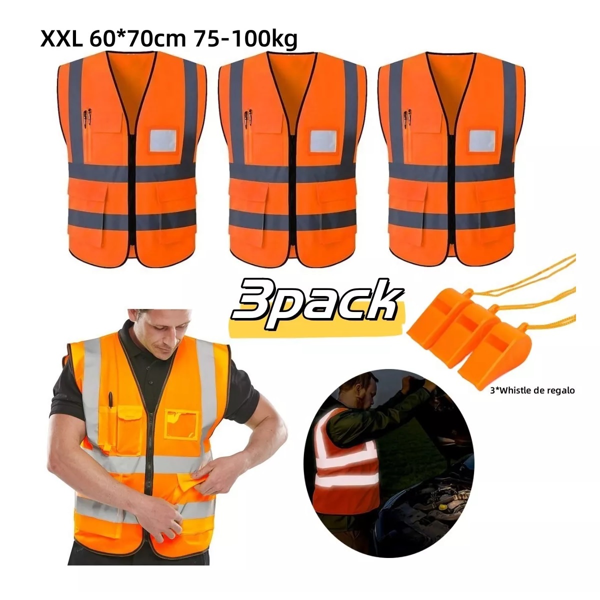 Kit Chaleco De Seguridad Industrial Reflejante Alta Visibilidad 3Pzas