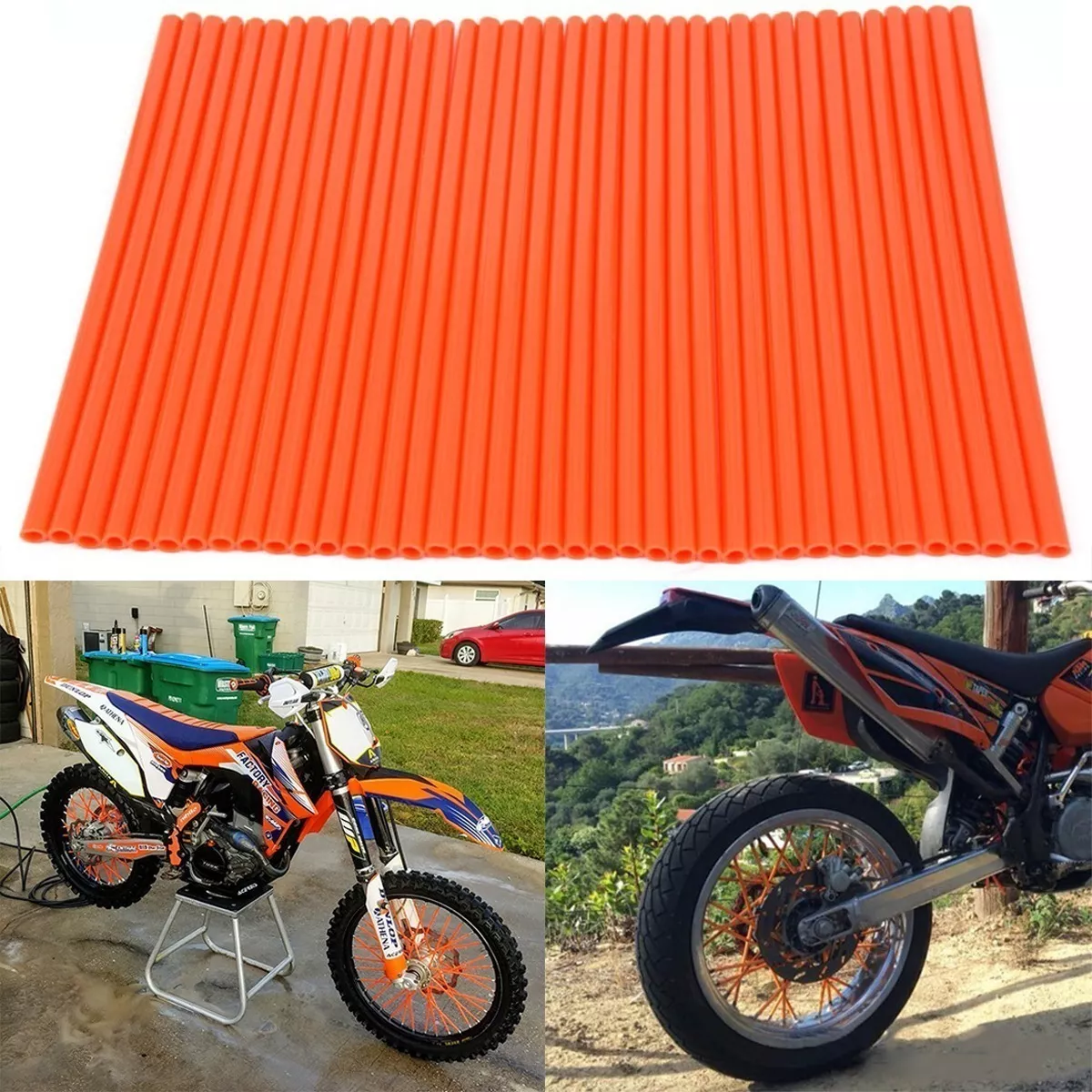 Juego 72pcs 24cm Popotes Cubre Rayos Motocross Spokes Bicicleta Naranja