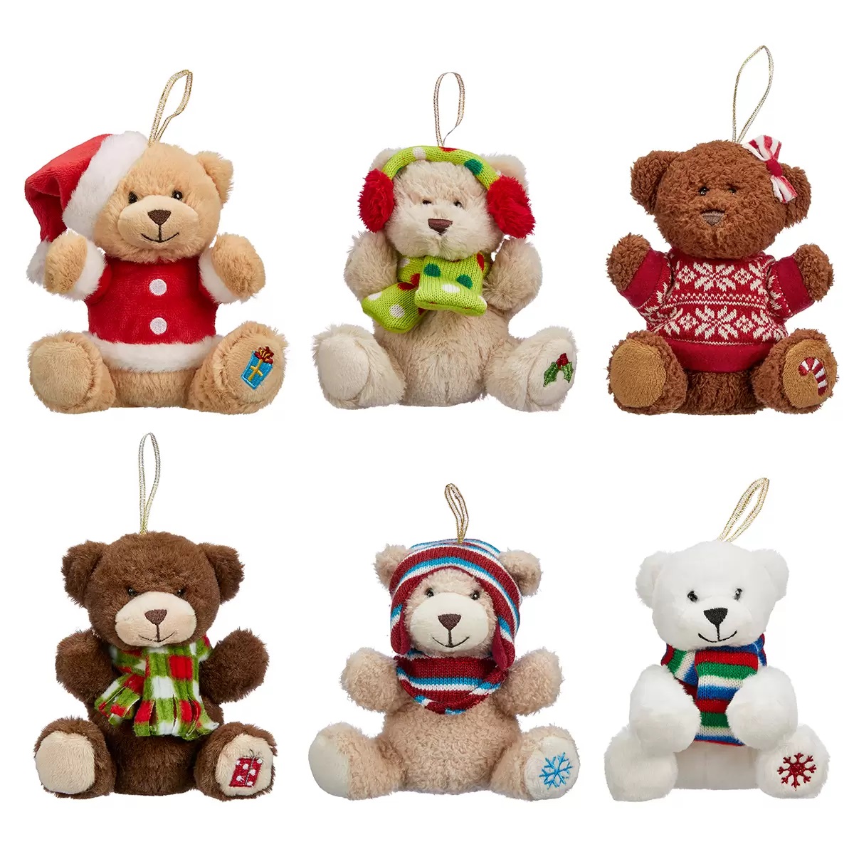 Hug Fun - Juego de Ornamentos navideños Colgantes de Peluche para árbol de Navidad, Osos - Cada muñeco Mide 13 x 9 cm Aproximadamente (6 Piezas)
