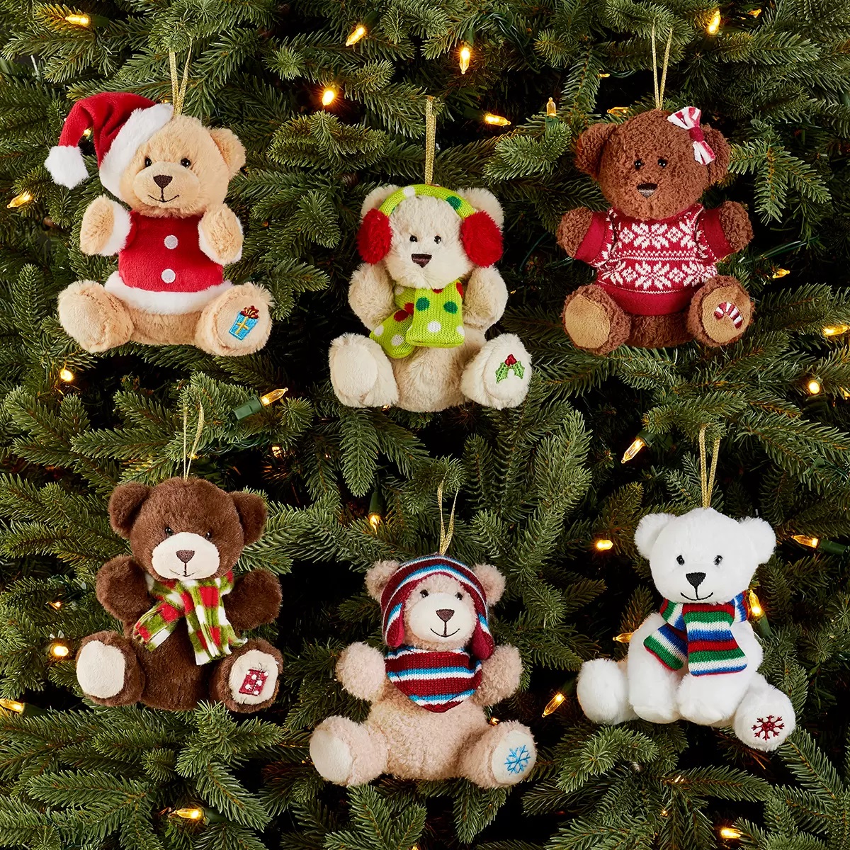 Hug Fun - Juego de Ornamentos navideños Colgantes de Peluche para árbol de Navidad, Osos - Cada muñeco Mide 13 x 9 cm Aproximadamente (6 Piezas)