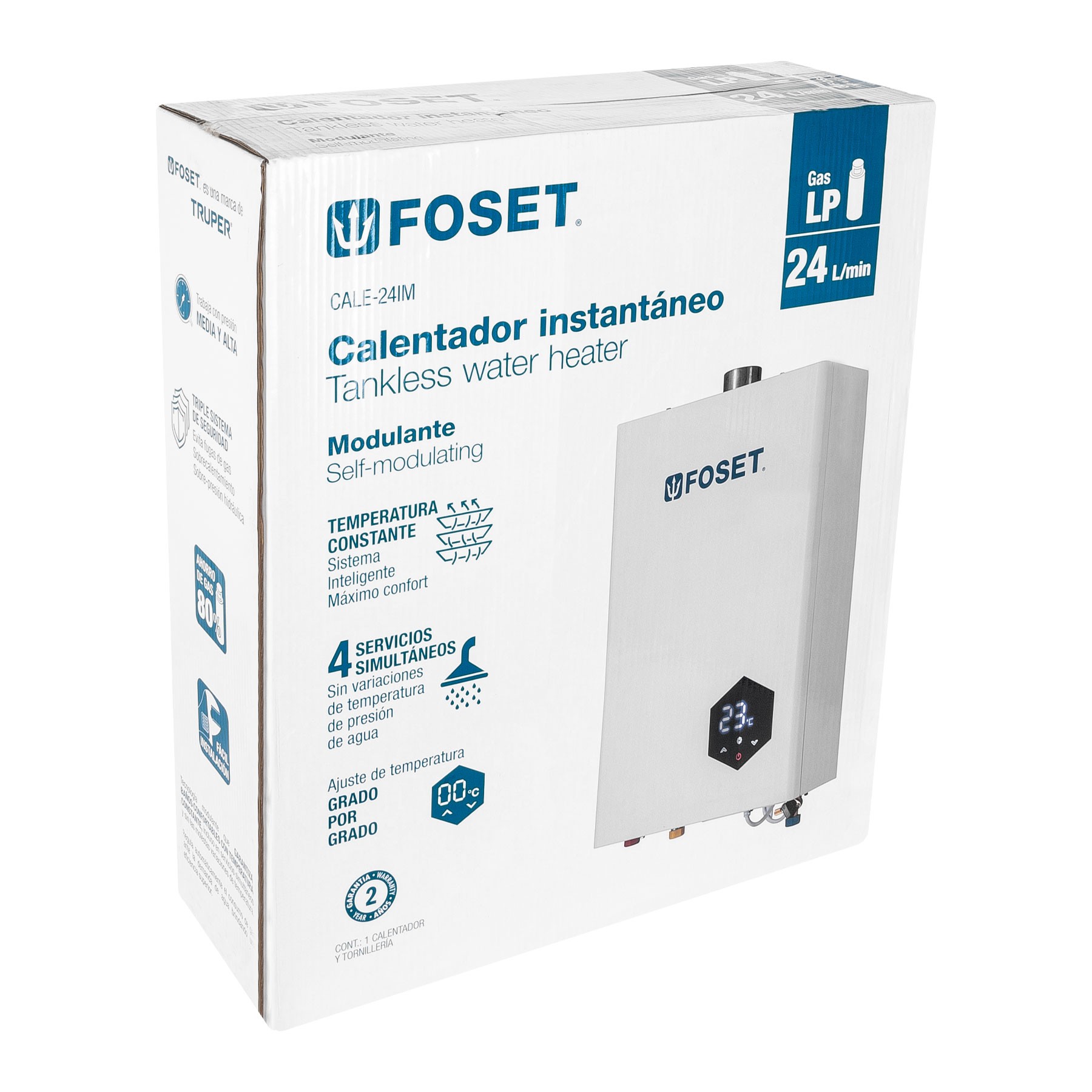 CALENTADOR INSTANTÁNEO MODULANTE 24 L 4 SERVICIOS GAS LP FOSET 48017