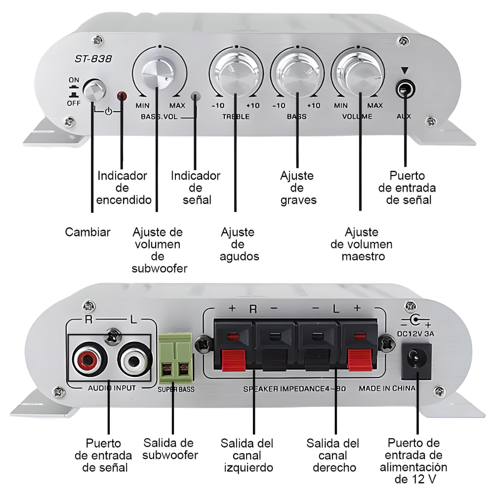 Amplificador De 800w Para Auto, Moto, Casa Rca V/colores