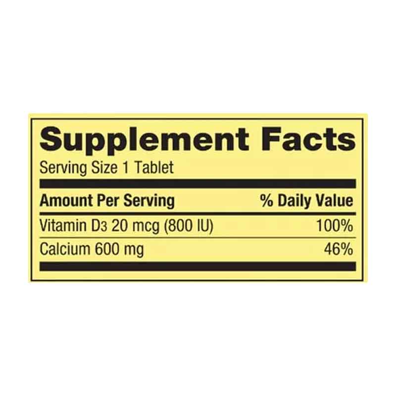 Calcio 600mg + Vitamina D3 800IU Spring Valley 100 tabletas Ayuda Huesos 