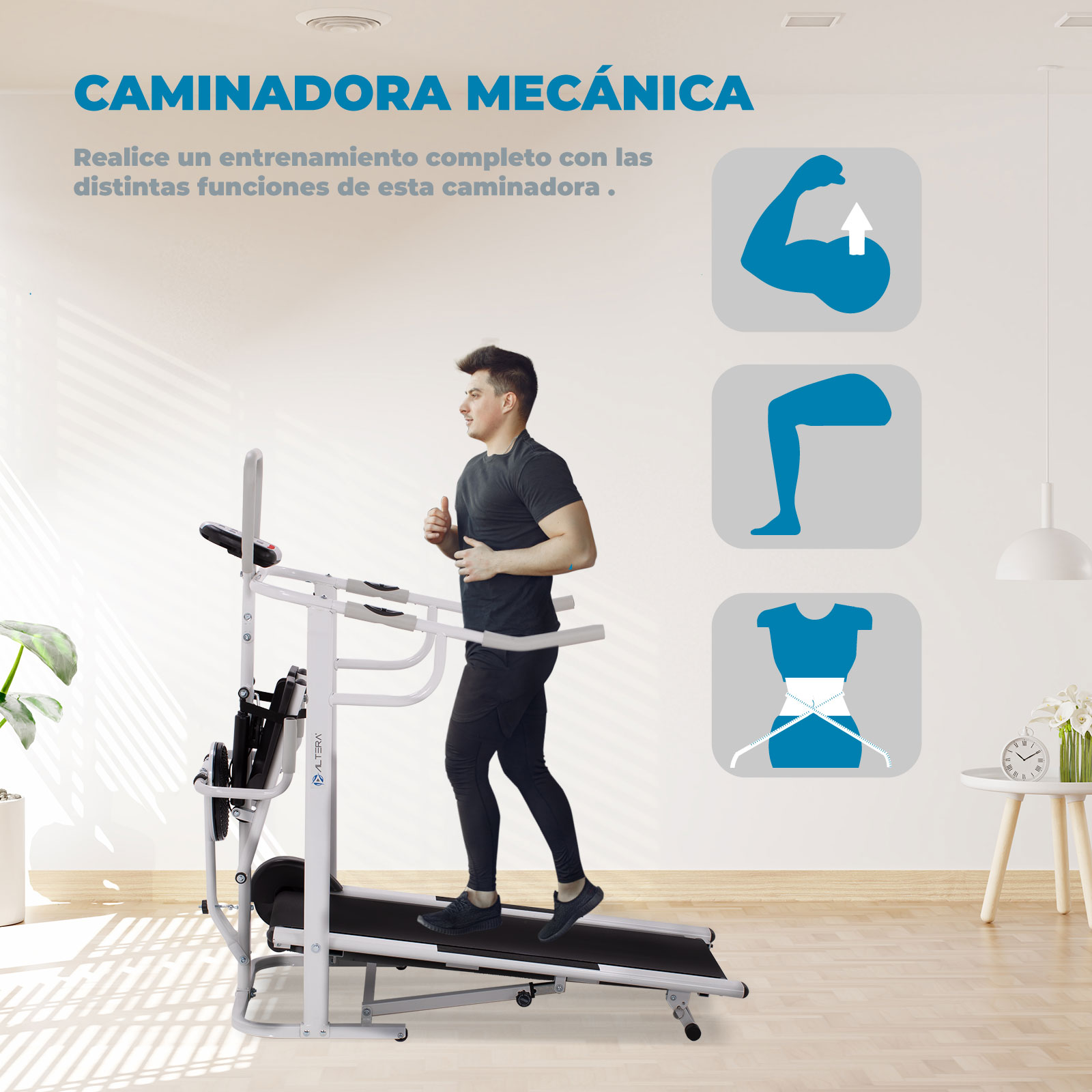 Altera Caminadora Mecánica Todo en 1 | Incluye Twister, Escaladora, y Barras para Lagartijas | Diseño Plegable