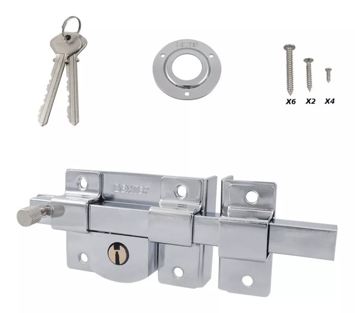 Cerradura Chapa de Pasador o Barra Cromado Derecha Llave Sencilla Dexter