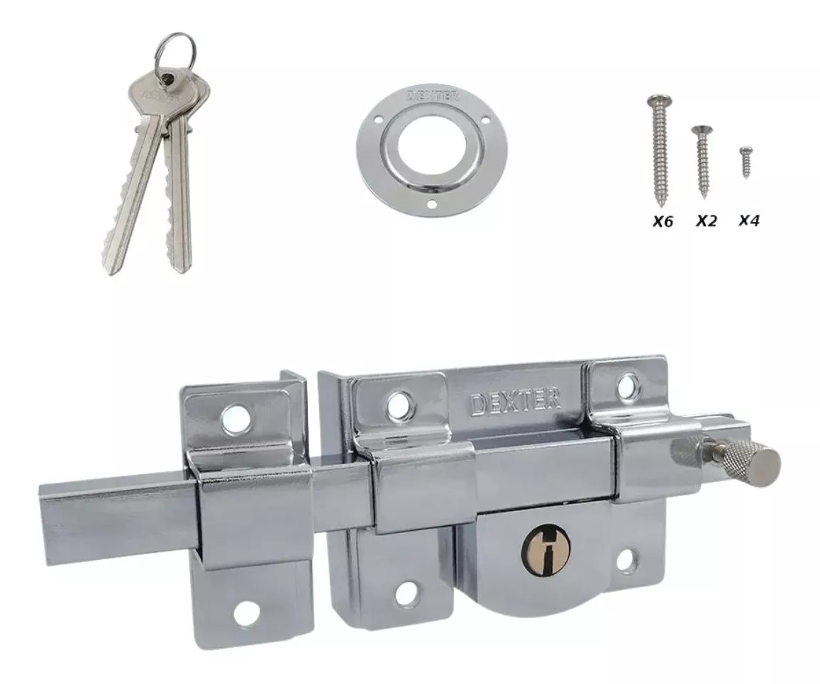 Cerradura Chapa de Pasador o Barra Cromado Izquierda Llave Sencilla Dexter