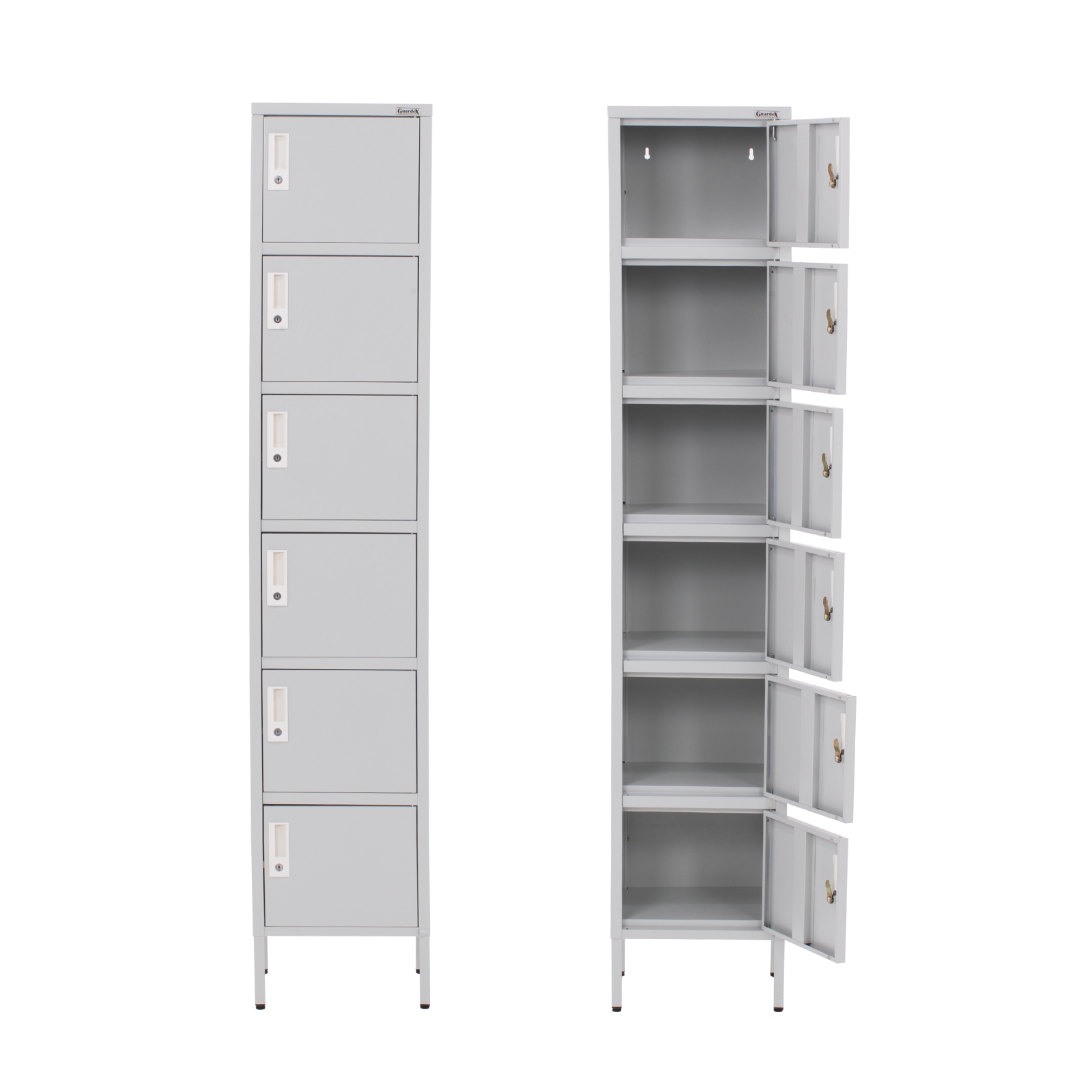 Locker Metálico Vertical 180 cm, Puerta con Cerradura, Almacenamiento, Casillero para Oficina Escuela Gimnasio Casa (Gris, 6 Puertas)
