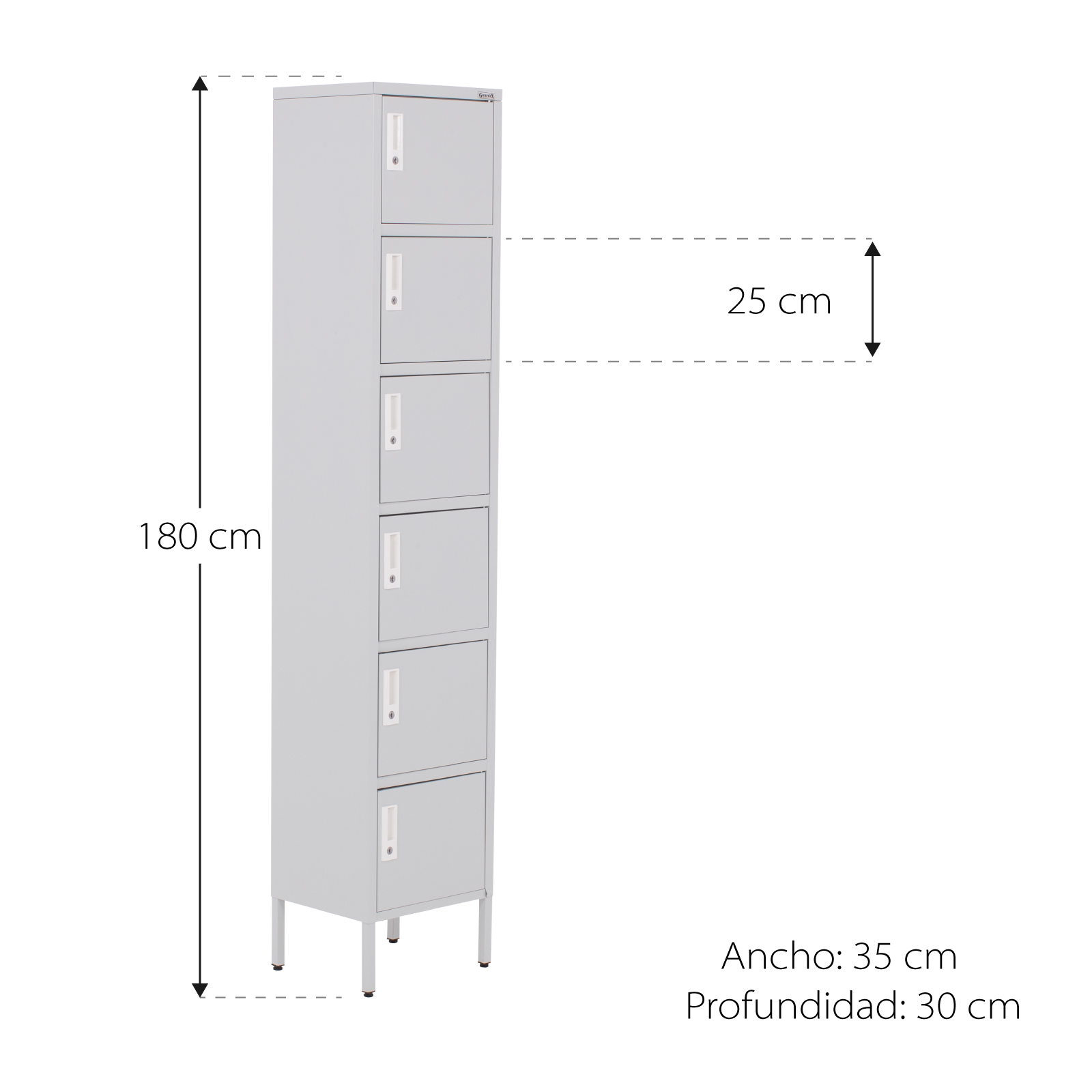 Locker Metálico Vertical 180 cm, Puerta con Cerradura, Almacenamiento, Casillero para Oficina Escuela Gimnasio Casa (Gris, 6 Puertas)