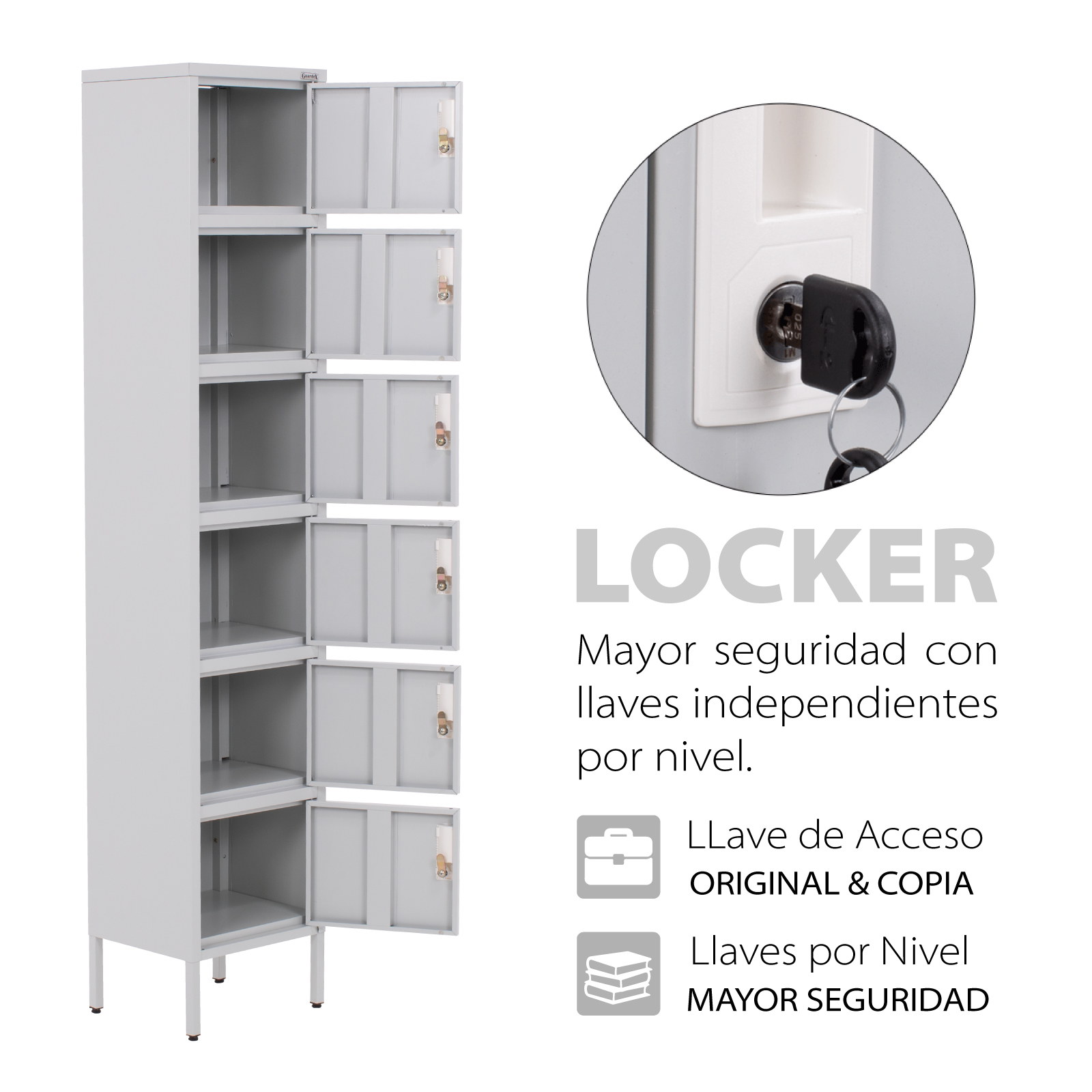 Locker Metálico Vertical 180 cm, Puerta con Cerradura, Almacenamiento, Casillero para Oficina Escuela Gimnasio Casa (Gris, 6 Puertas)