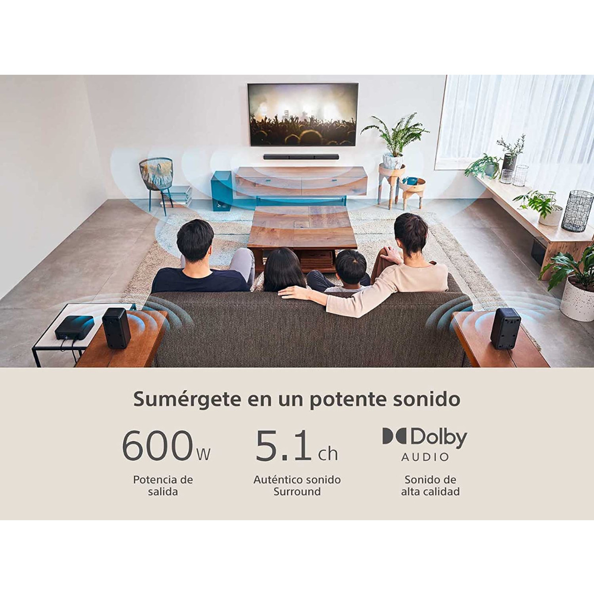 Teatro en casa con barra de sonido Sony HTS20R 5.1 canales.