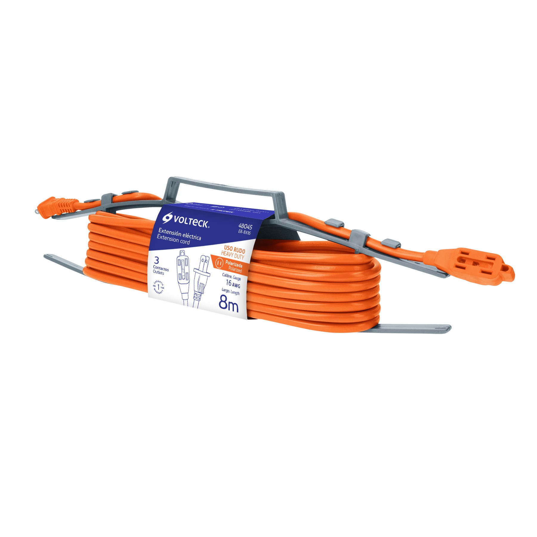 EXTENSIÓN ELÉCTRICA DE USO RUDO 8 M 2X16 AWG, VOLTECK 48045
