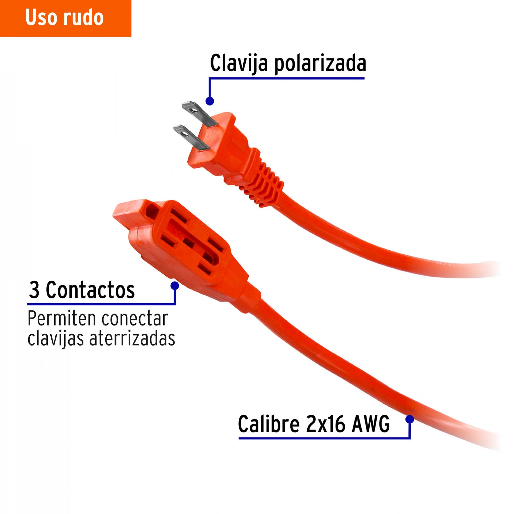 EXTENSIÓN ELÉCTRICA DE USO RUDO 8 M 2X16 AWG, VOLTECK 48045