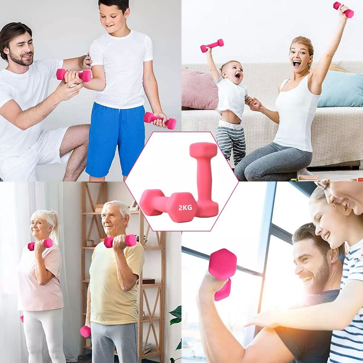 Par Mancuernas De 2 Kilos Rosa Ejercicio Pilates Yoga Gym