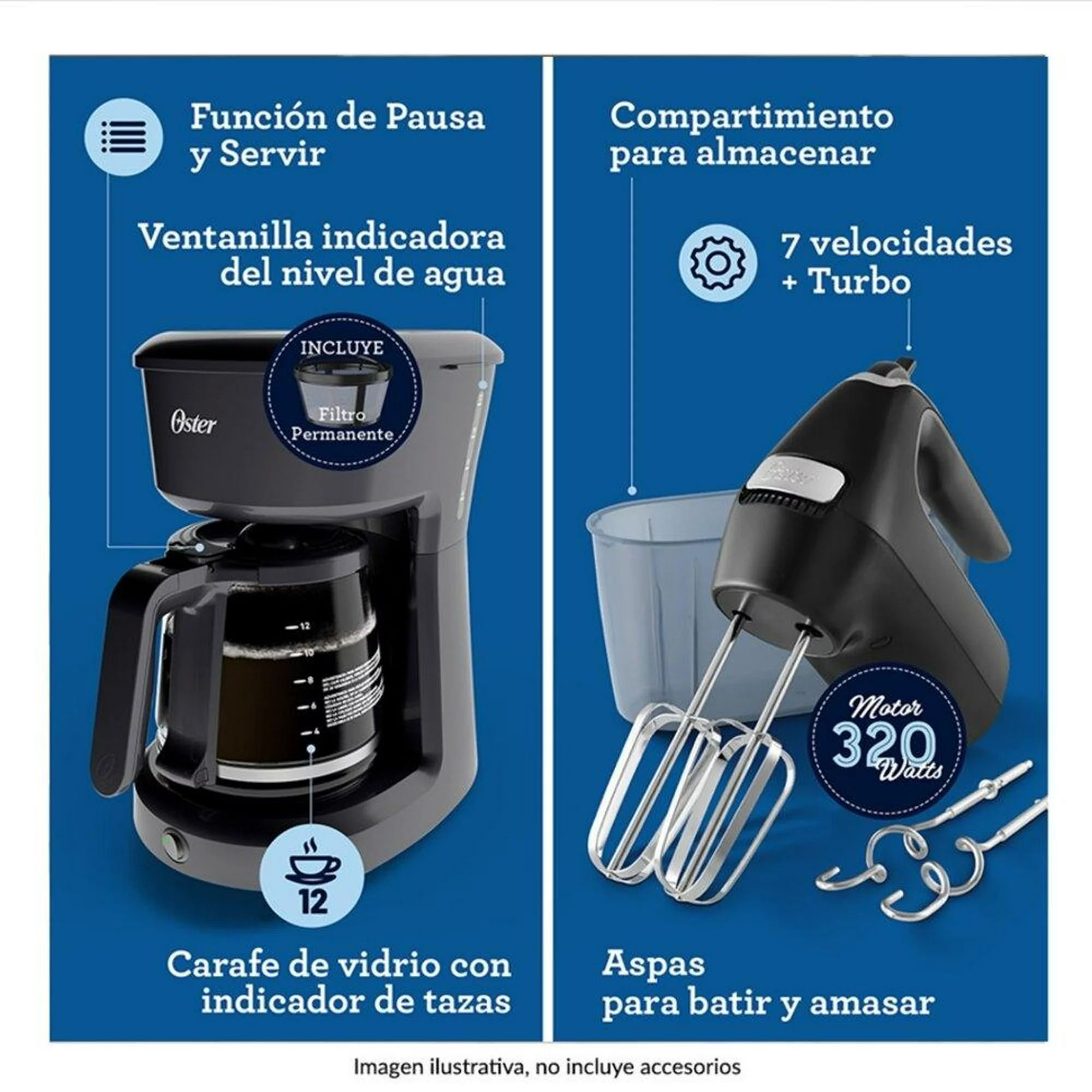 Combo oster 4 elementos,licuadora,freidora de aire,cafetera y batidora