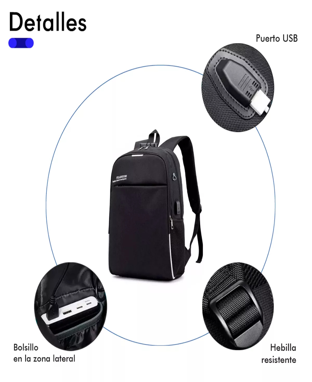 Mochila Antirrobo Puerto Usb Y Audífonos Impermeable
