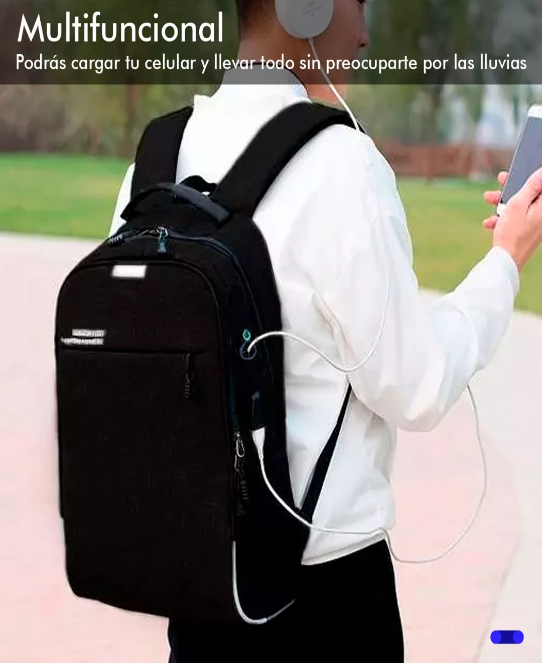 Mochila Antirrobo Puerto Usb Y Audífonos Impermeable