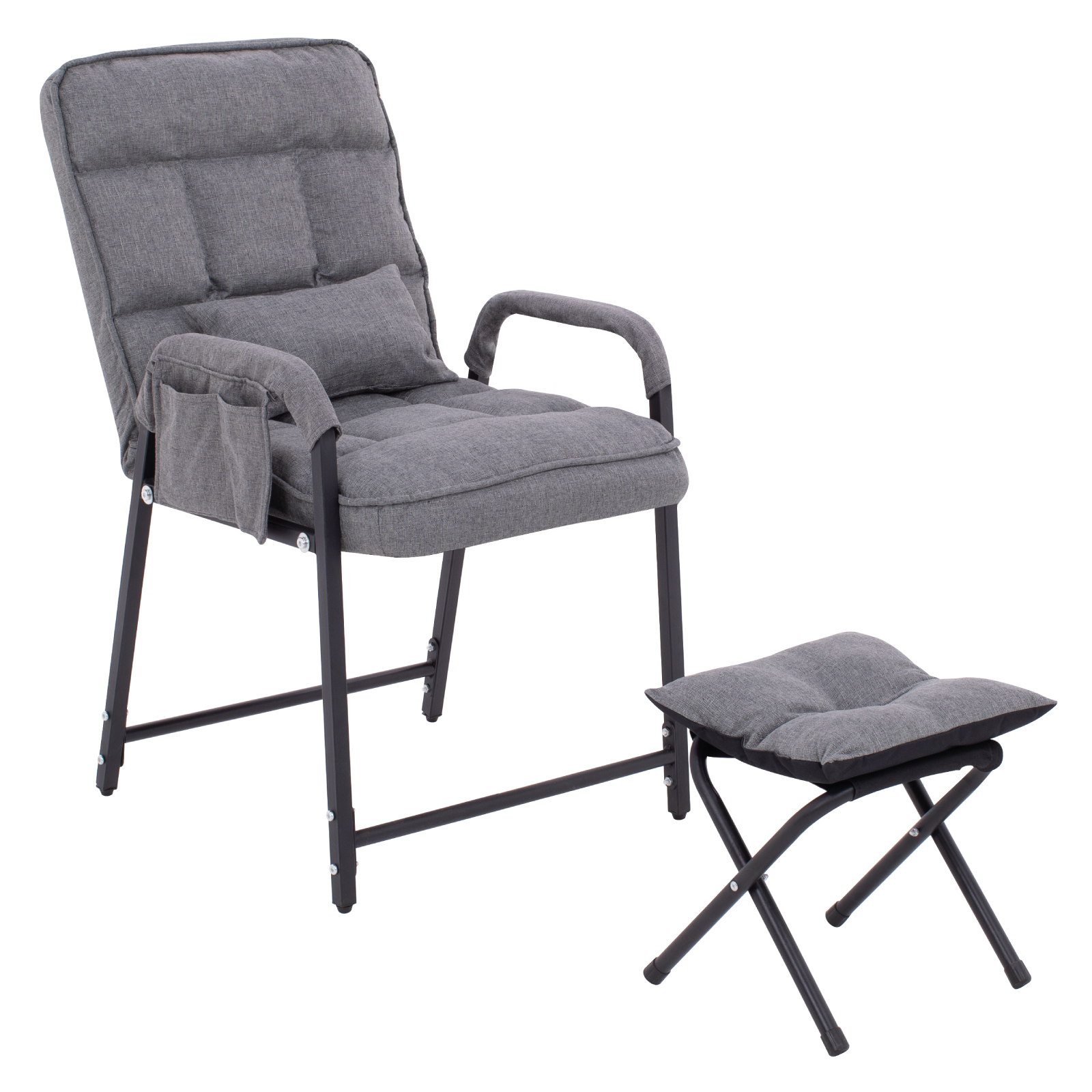 Sillon Reclinable con Reposapies, Individual, Respaldo Ajustable, 6 Posiciones, Interior, Exterior, Silla con Otoman, Gris