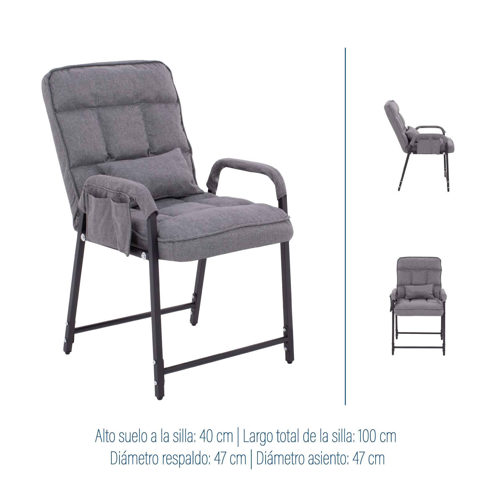 Sillon Reclinable con Reposapies, Individual, Respaldo Ajustable, 6 Posiciones, Interior, Exterior, Silla con Otoman, Gris