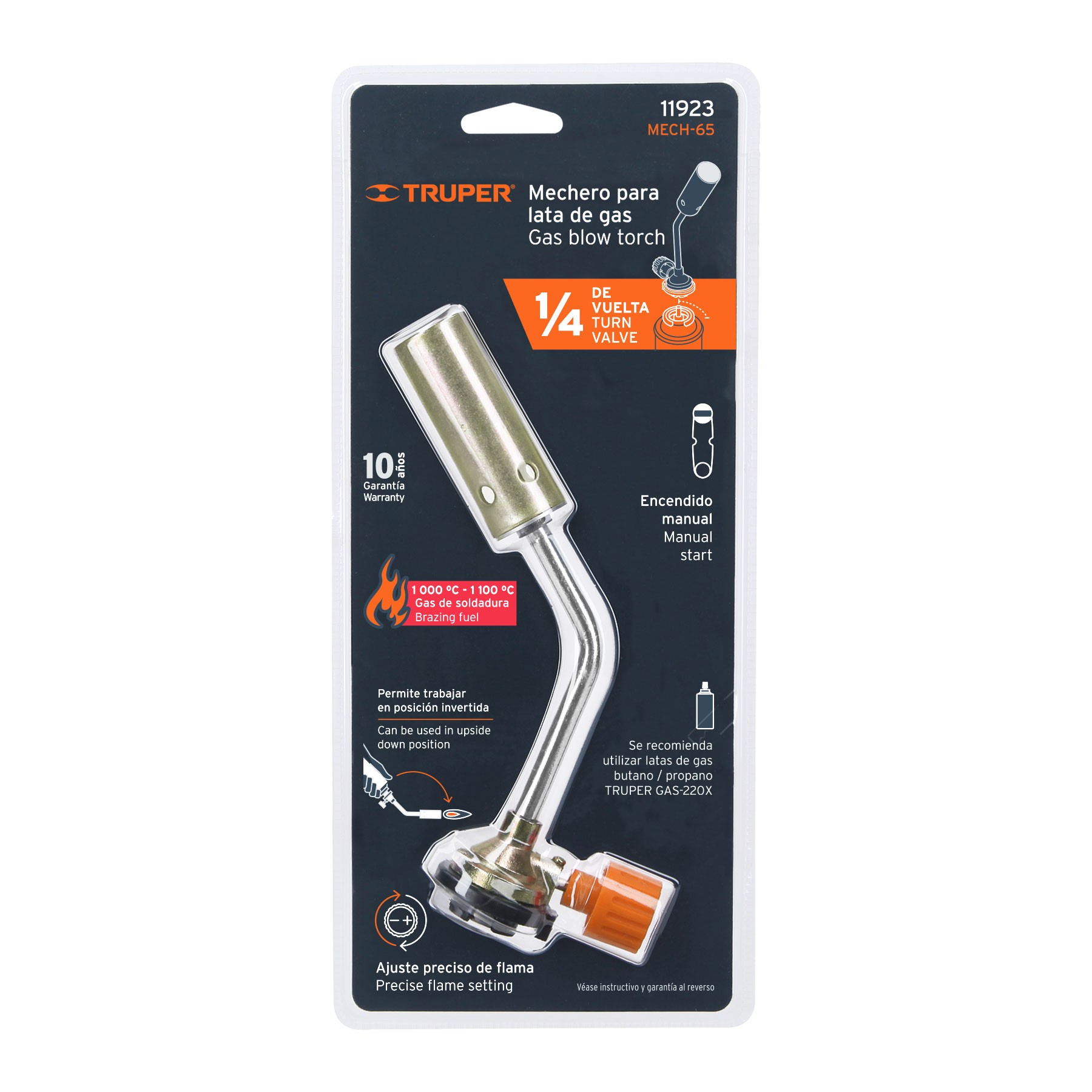 MECHERO PARA LATA DE GAS DE 1/4 DE VUELTA, TRUPER 11923 