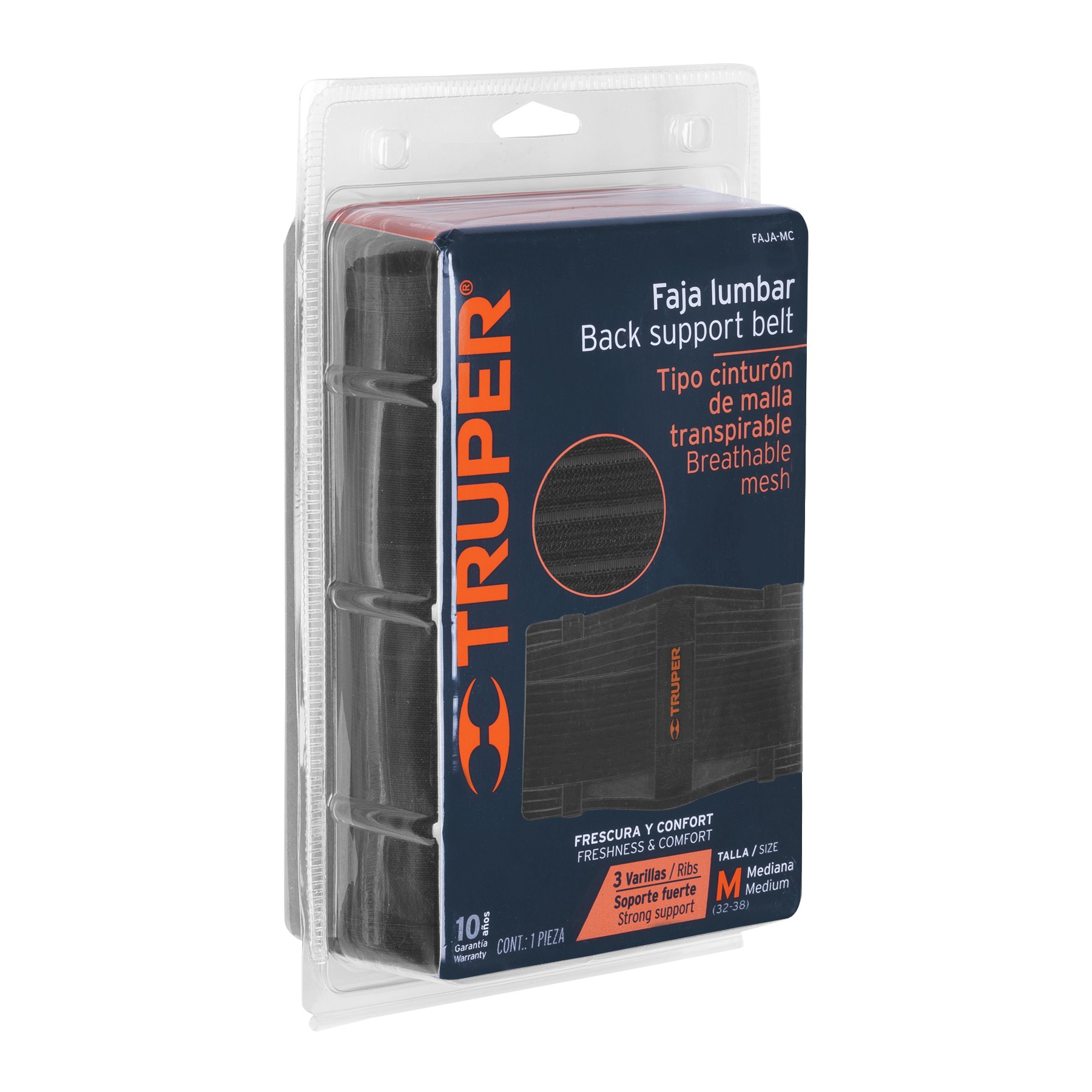 FAJA LUMBAR TIPO CINTURÓN DE MALLA TRANSPIRABLE, M, TRUPER 11961