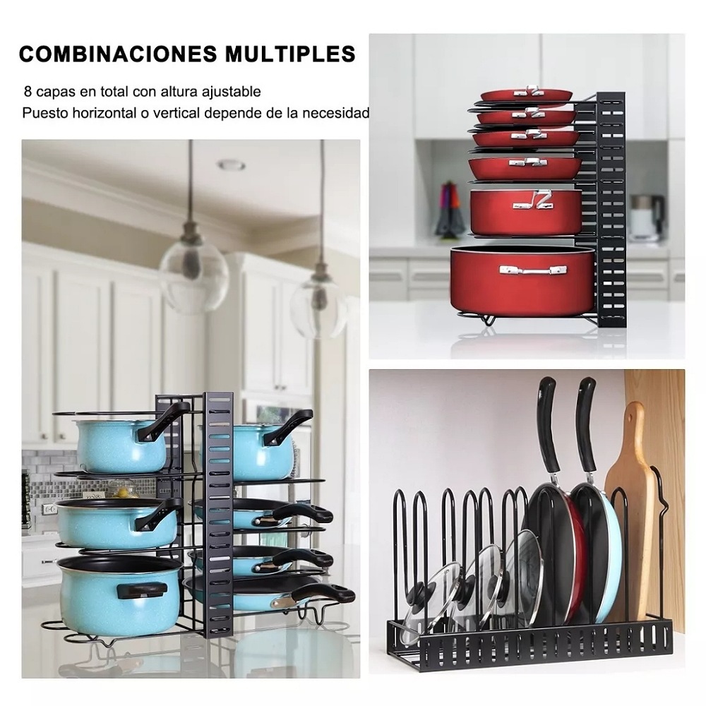8 Estante Organizador Para Ollas Y Sartenes Ajustable Cocina
