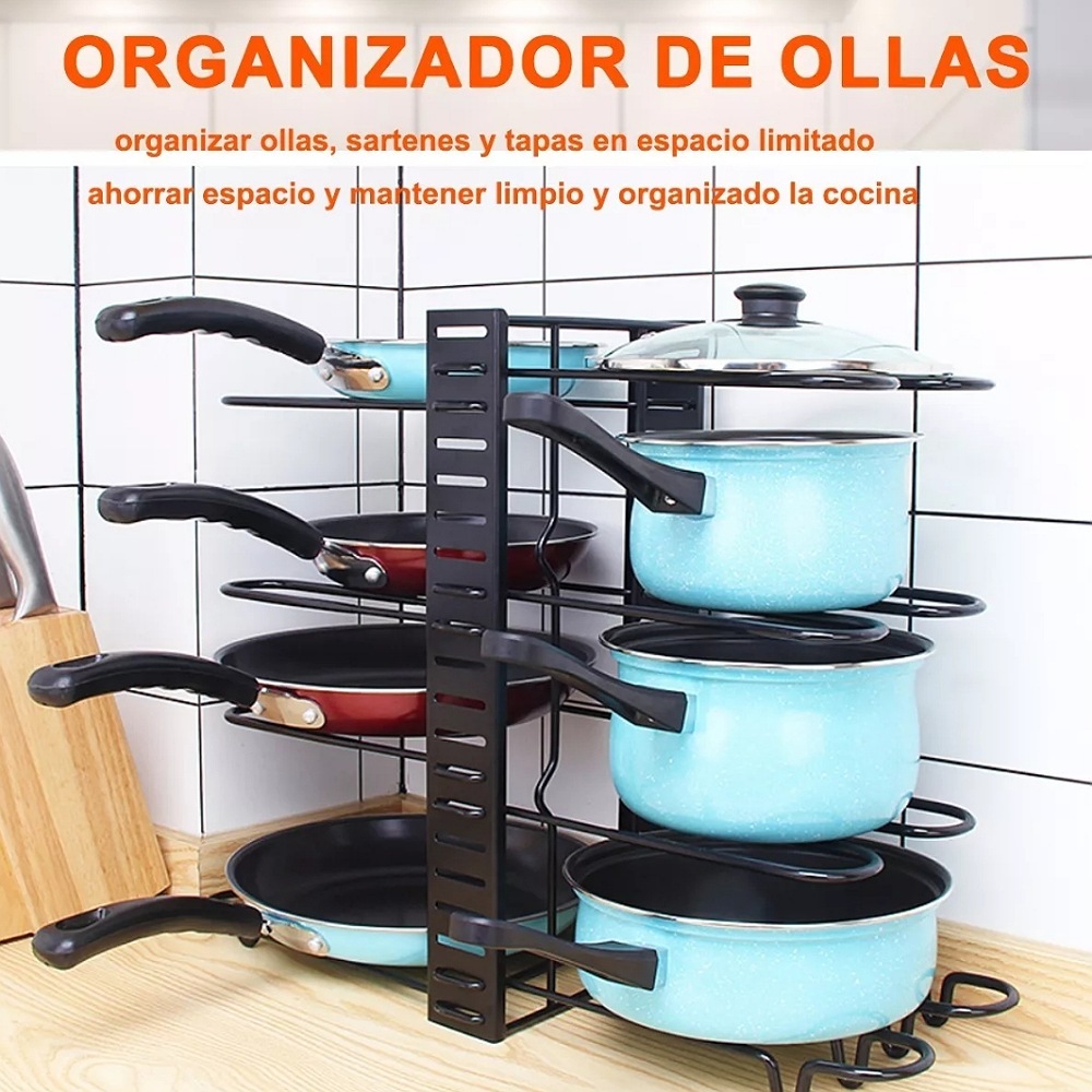 8 Estante Organizador Para Ollas Y Sartenes Ajustable Cocina